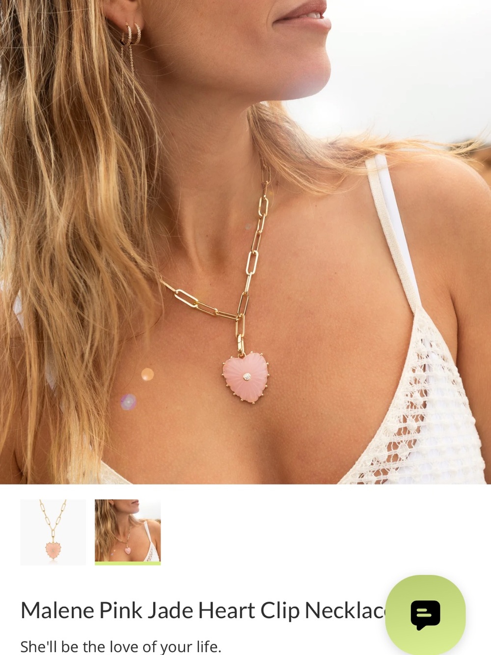Malene Pink Jade Heart Necklace with Gold Chain